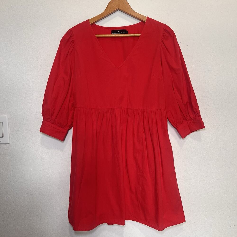 Pomander Place Lizzie Dress Size S Red Baby Doll Mini V-Neck Cotton Tuckernuck